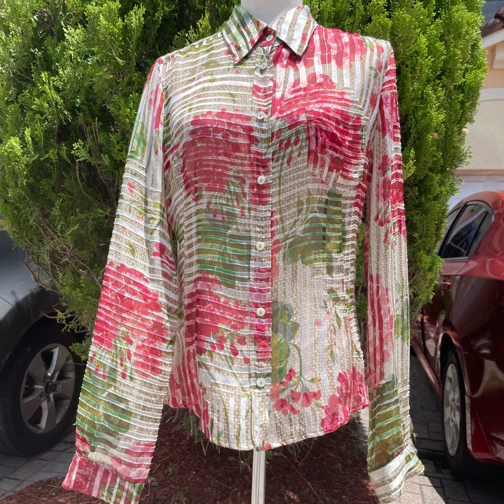 Dolce & Gabanna Silk Blend Long Sleeve Semi Sheer Top - Picture 3 of 7